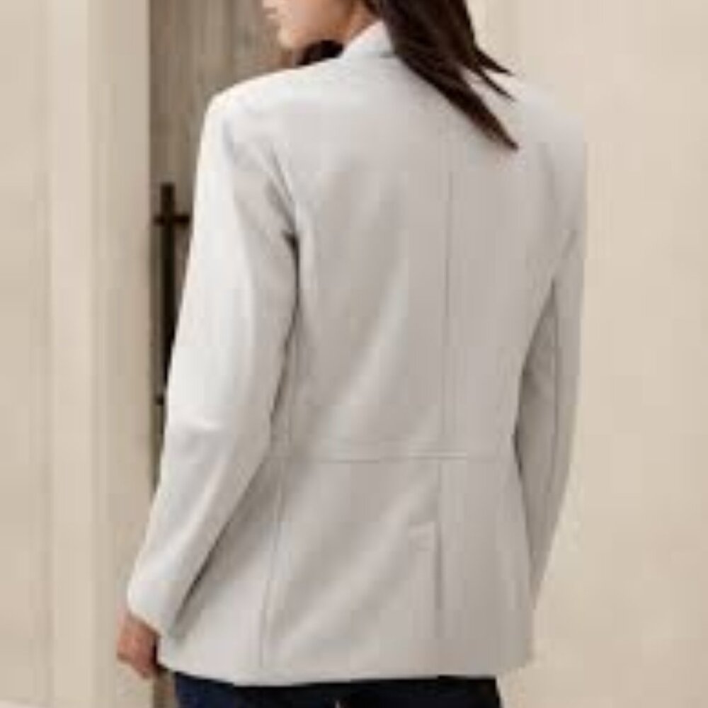NEW Selenite Gray L Banana Republic Factory Vegan Leather Double Breasted Blazer - Picture 3 of 8